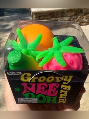 Groovy NeeDoh Fruit Squeezies - Orange, Neon Pink & Bright Green